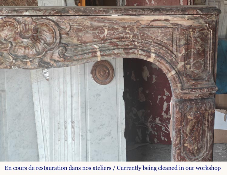 Louis XV period mantel in Rouge Royal marble adorned with a shell-7