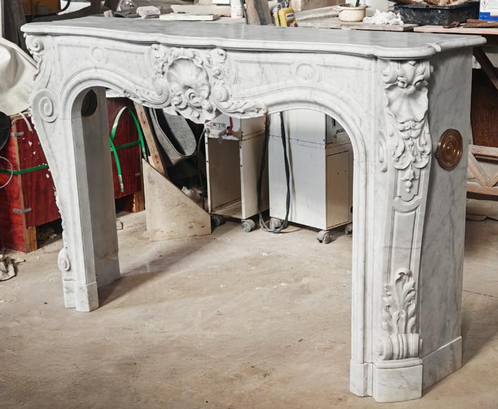 Louis XV style fireplace in Carrara marble, richly decorated with shells and flowers-10