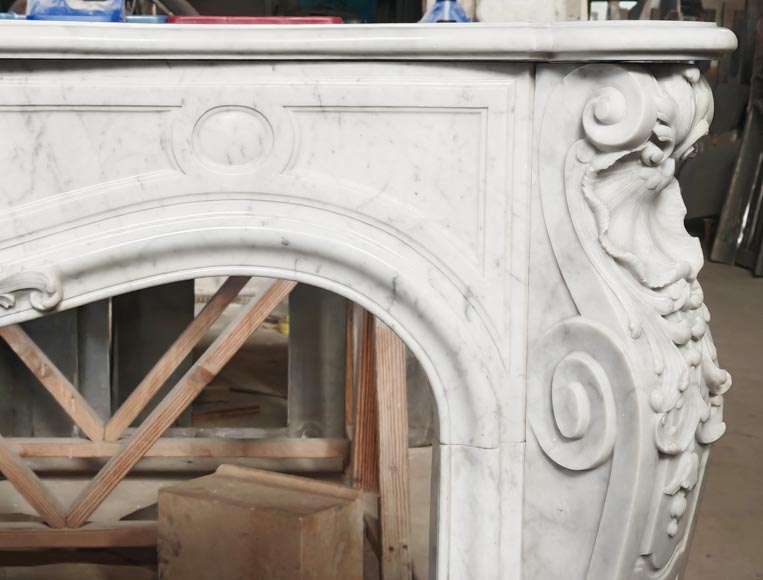 Louis XV style fireplace in Carrara marble, richly decorated with shells and flowers-11