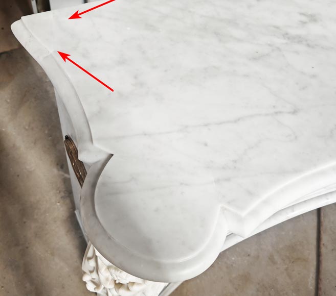 Louis XV style fireplace in Carrara marble, richly decorated with shells and flowers-14