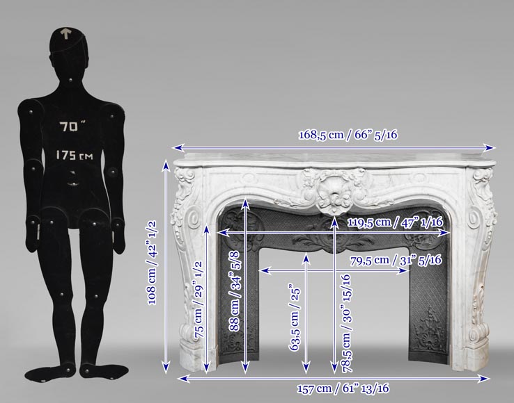 Louis XV style fireplace in Carrara marble, richly decorated with shells and flowers-16