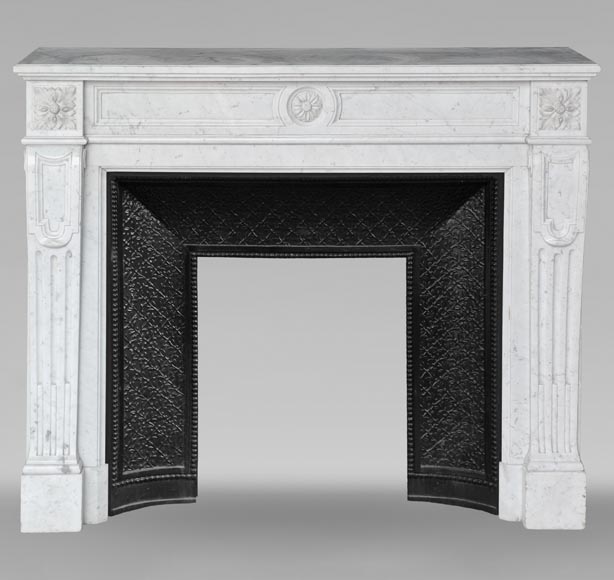 Louis XVI style Carrara marble mantel with sunflower design-0