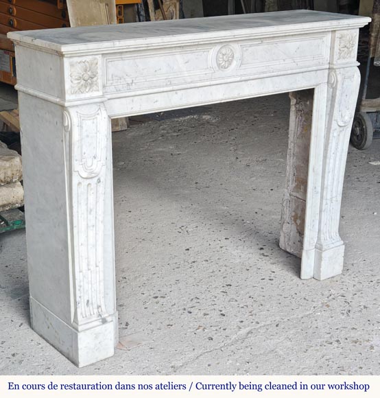 Louis XVI style Carrara marble mantel with sunflower design-2