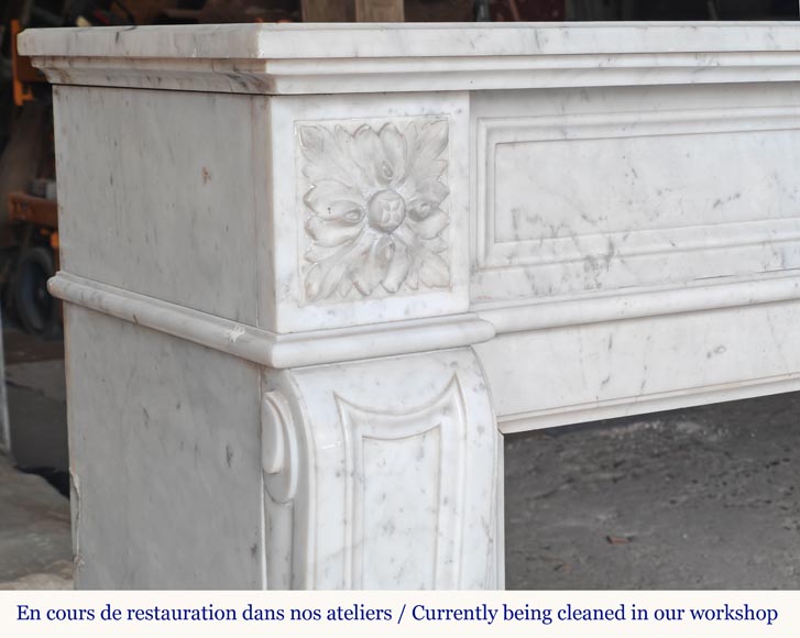 Louis XVI style Carrara marble mantel with sunflower design-3