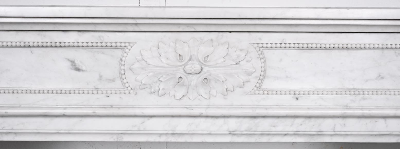 Louis XVI style fireplace in Carrara marble, decorated with acanthus leaves-1