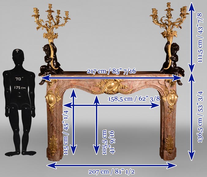 Alfred Emmanuel Beurdeley,Exceptional mantel made in Sarrancolin marble and gilt bronze for Cornelius II Vanderbilt, 1893-24