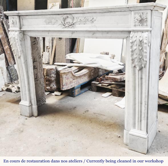 Louis XVI style fireplace decorated with a laurel wreath, in Carrara marble-6