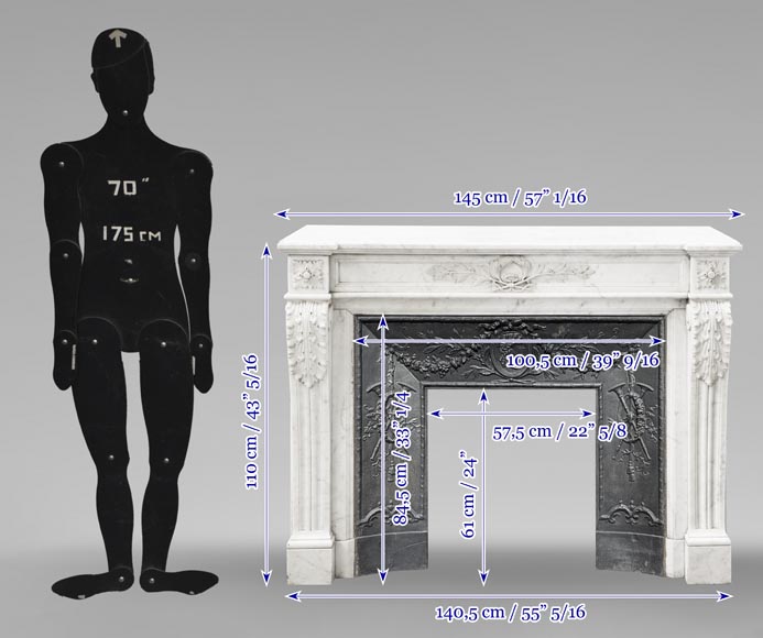 Louis XVI style fireplace decorated with a laurel wreath, in Carrara marble-10