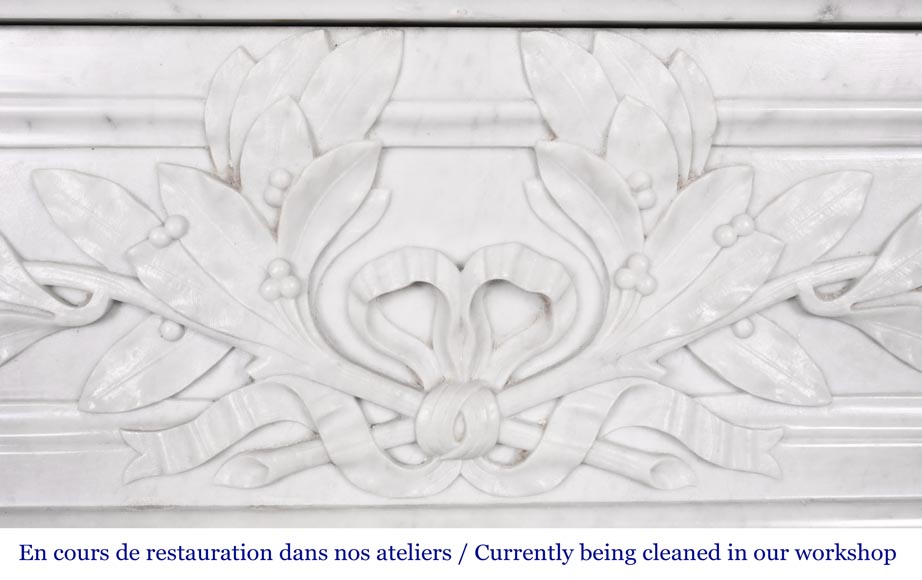 Louis XVI style fireplace in Carrara marble, with a half-column and laurel wreath Louis XVI style fireplace in Carrara marble, with a half-column and laurel wreath-3