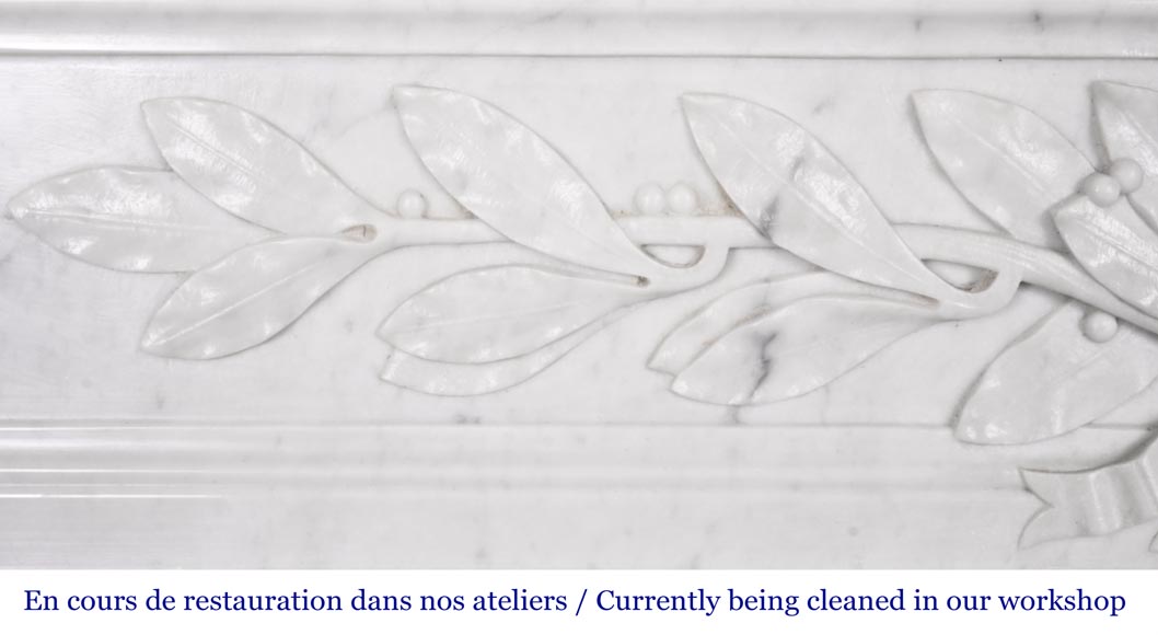 Louis XVI style fireplace in Carrara marble, with a half-column and laurel wreath Louis XVI style fireplace in Carrara marble, with a half-column and laurel wreath-4