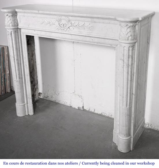 Louis XVI style fireplace in Carrara marble, with a half-column and laurel wreath Louis XVI style fireplace in Carrara marble, with a half-column and laurel wreath-9