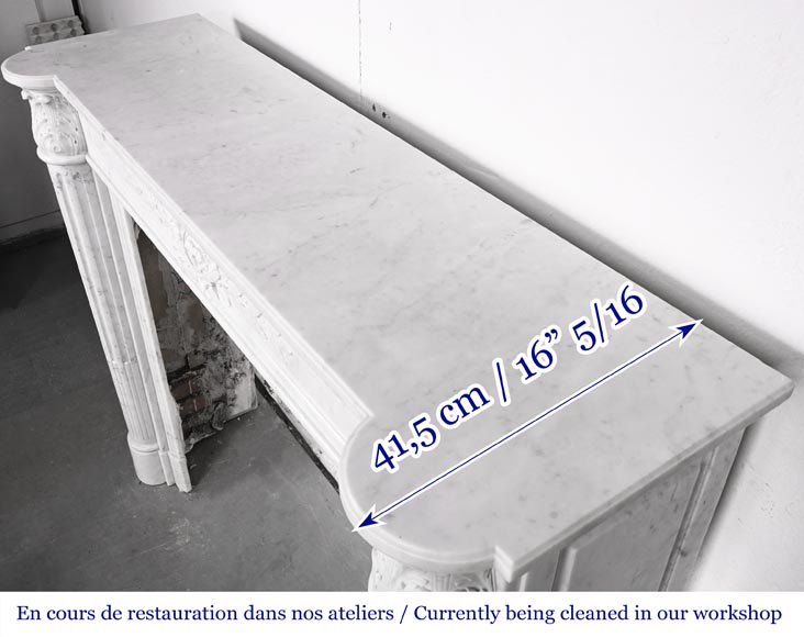 Louis XVI style fireplace in Carrara marble, with a half-column and laurel wreath Louis XVI style fireplace in Carrara marble, with a half-column and laurel wreath-12