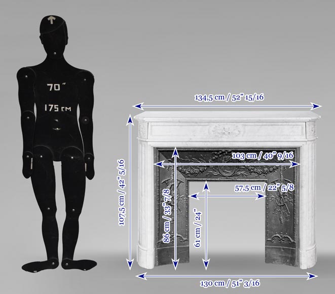 Louis XVI style fireplace in Carrara marble with rounded corners-11
