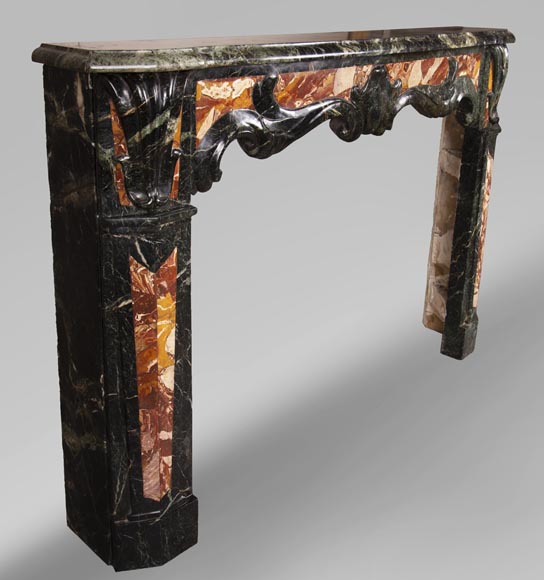 18th century Provençal fireplace in Vert de Mer and Breche de Saint Maximin marble-3