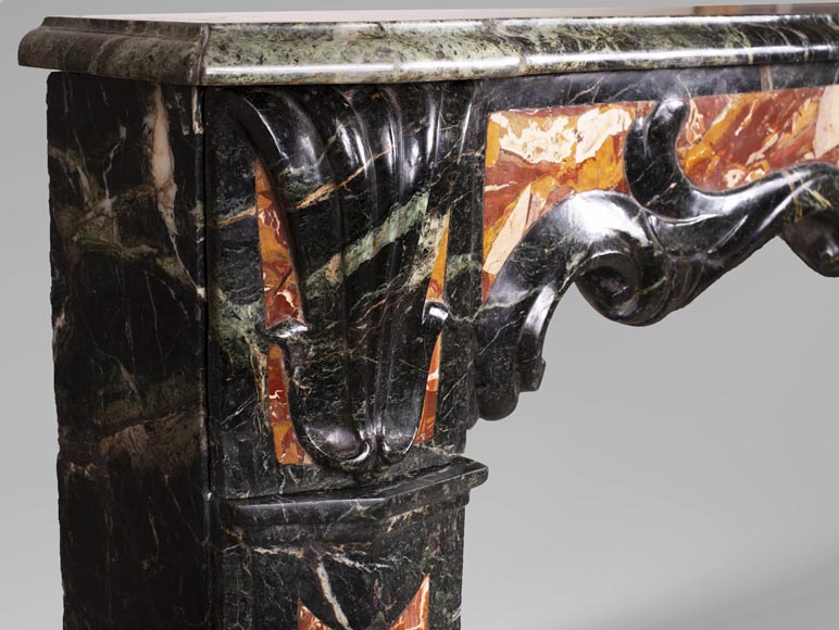 18th century Provençal fireplace in Vert de Mer and Breche de Saint Maximin marble-4