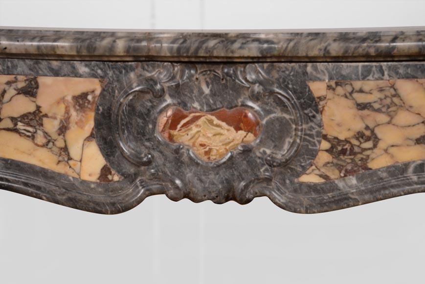 18th century Provençal marble mantelpiece in Turquin marble, Violet Breche and Sarrancolin Fantastico-1