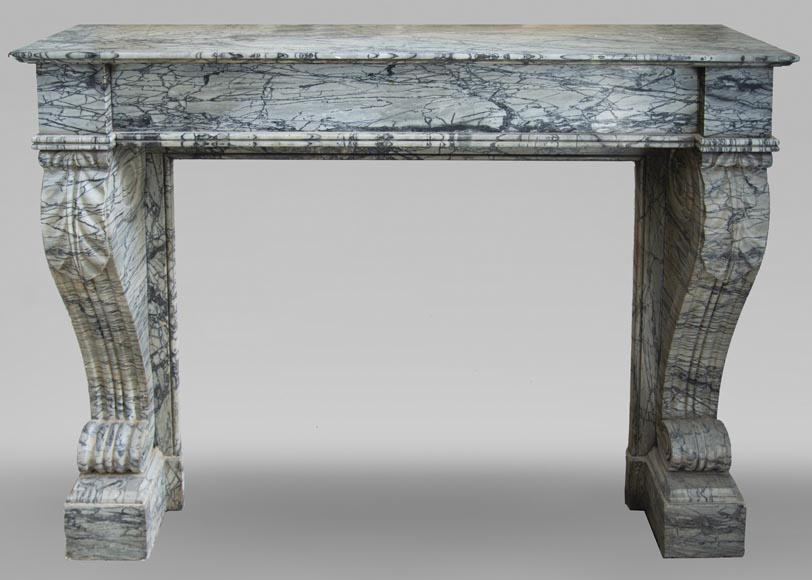 Antique Restoration style fireplace mantel in Bleu Fleuri marble-0