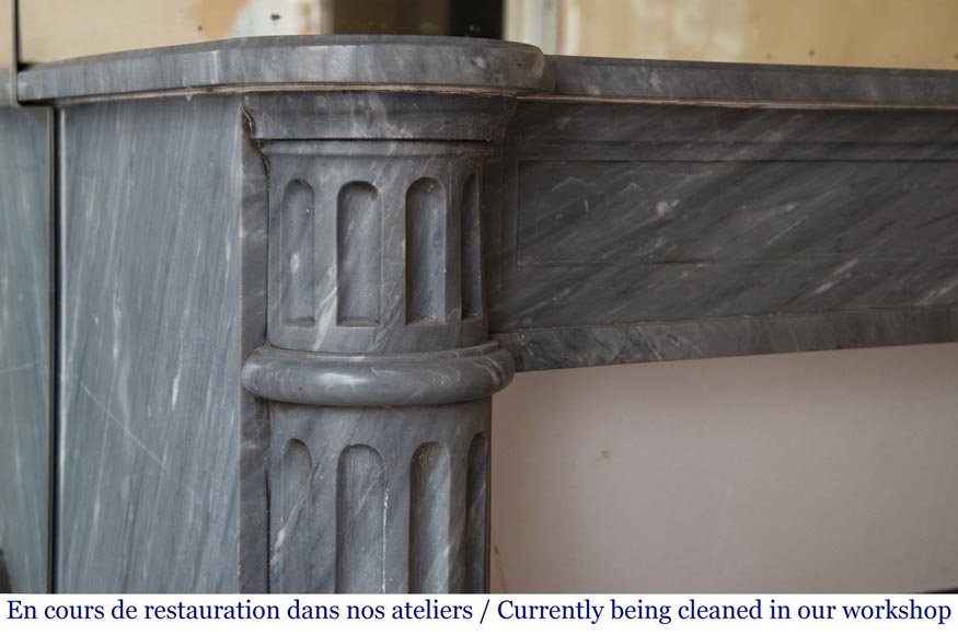 Antique Louis XVI style fireplace with half columns in Bleu Turquin marble-3