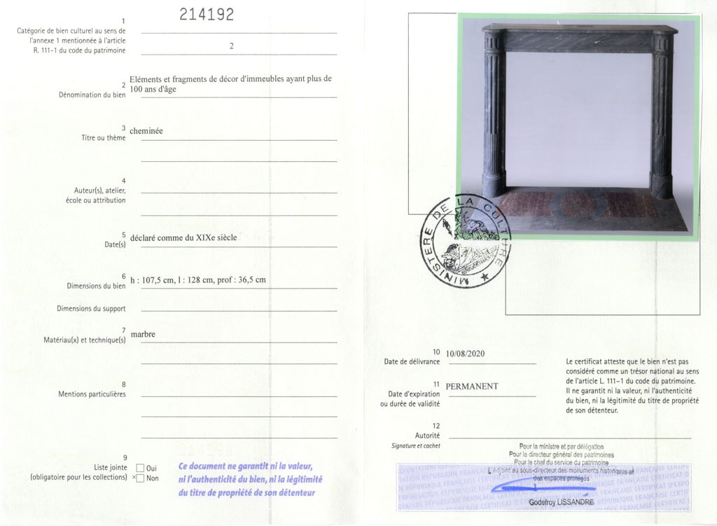 Export certificate