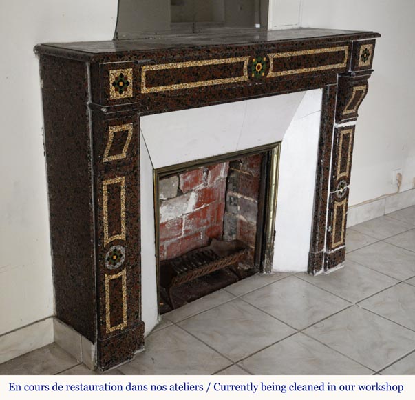 Napoleon III style mantel in marble mosaic-2