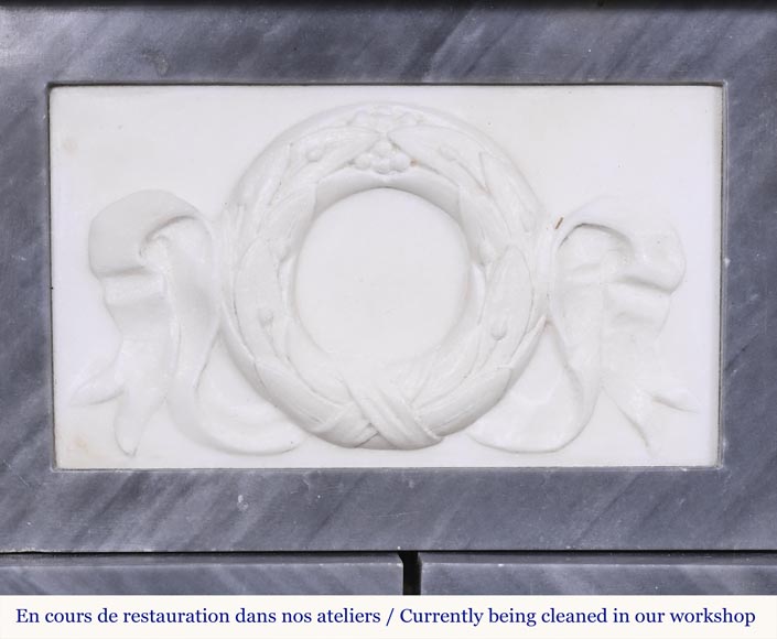 Empire style fireplace in blue Turquin marble with statuary marble columns-5
