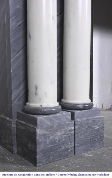  Empire style fireplace in blue Turquin marble with statuary marble columns-7