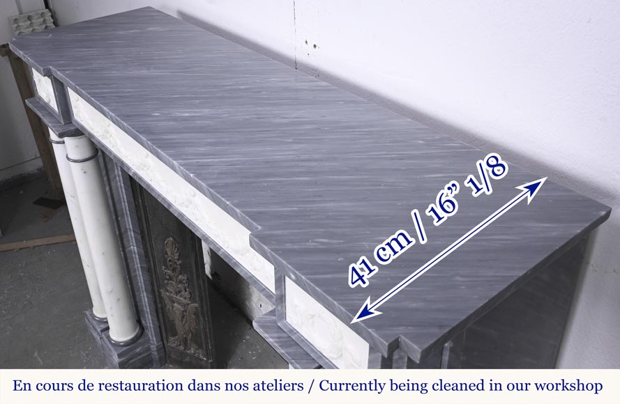  Empire style fireplace in blue Turquin marble with statuary marble columns-12