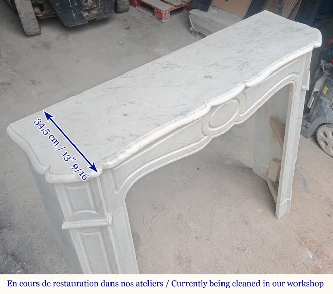 Small Louis XV style Pompadour flat mantel in Carrara marble-8