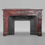 Large antique Regency style fireplace in Rouge Griotte marble