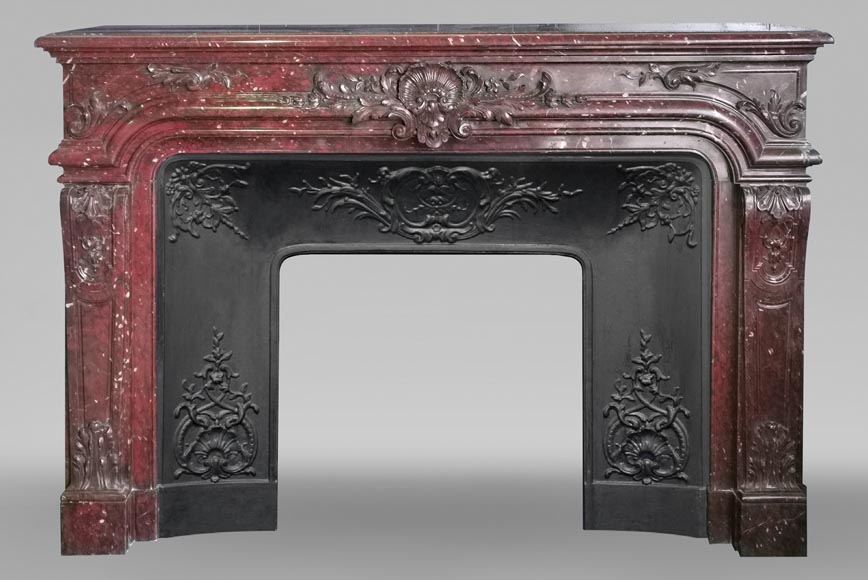 Large antique Regency style fireplace in Rouge Griotte marble-0