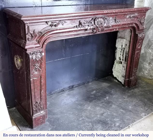 Large antique Regency style fireplace in Rouge Griotte marble-3