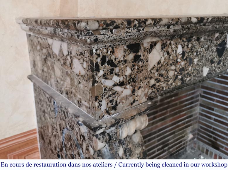 Antique Restoration mantel in grey Breccia de Médous, second half of the 19th century-3