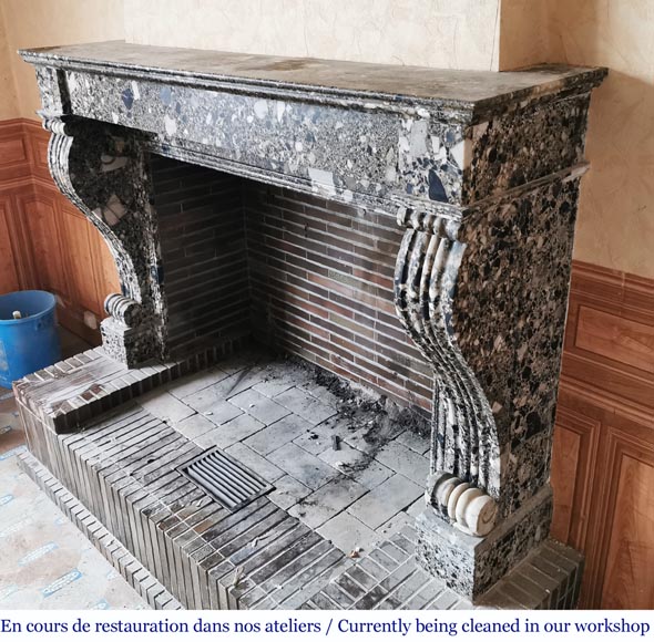 Antique Restoration mantel in grey Breccia de Médous, second half of the 19th century-5