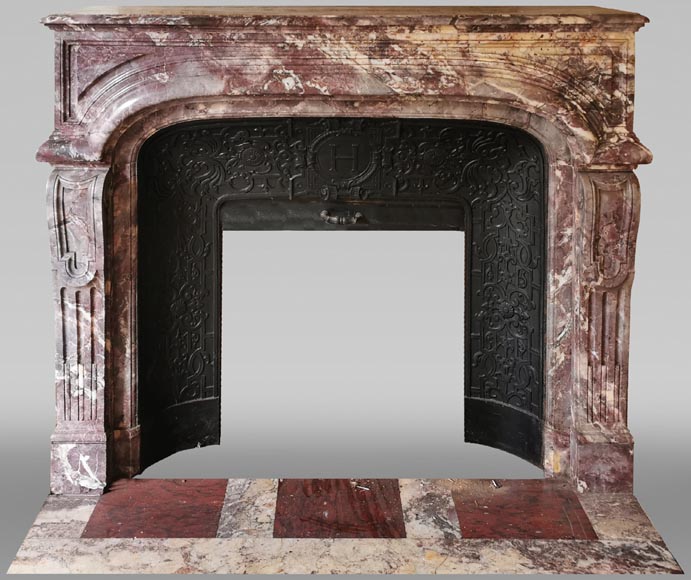 Important antique Regence style mantel in Fleur de pêcher marble-0