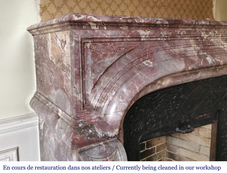 Important antique Regence style mantel in Fleur de pêcher marble-3