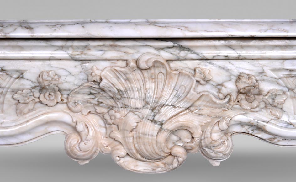 Louis XV period fireplace in Arabescato marble with finely sculpted band-1