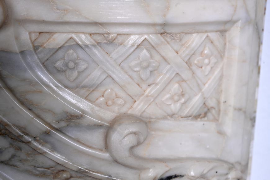 Louis XV period fireplace in Arabescato marble with finely sculpted band-9