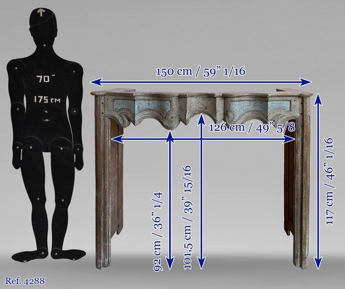 Louis XV period mantel in chestnut wood with antique blue polychromy, 18th century-8