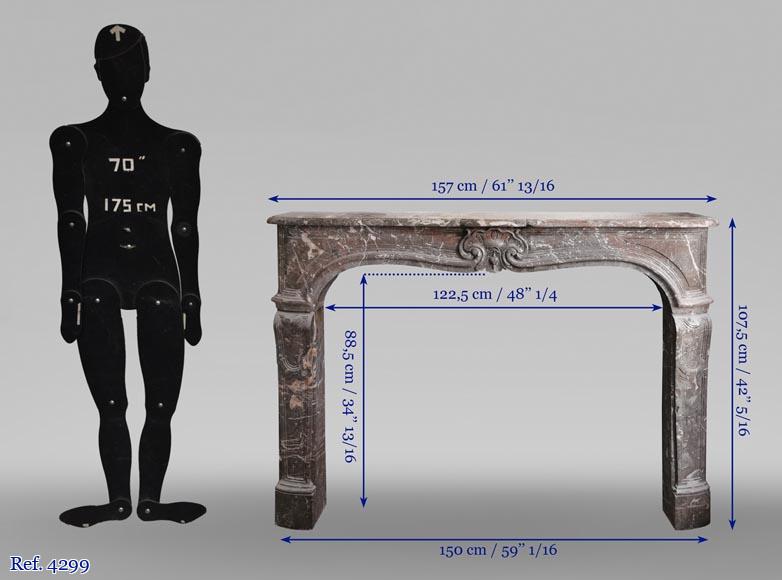 Important Louis XV period fireplace in Rouge du Nord marble-9