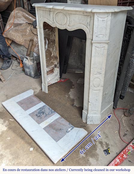 Small Louis XV style Pompadour mantel in Carrara marble-5