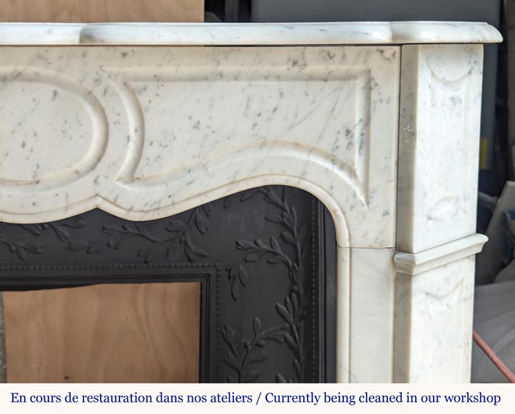 Small Louis XV style Pompadour mantel in Carrara marble-6