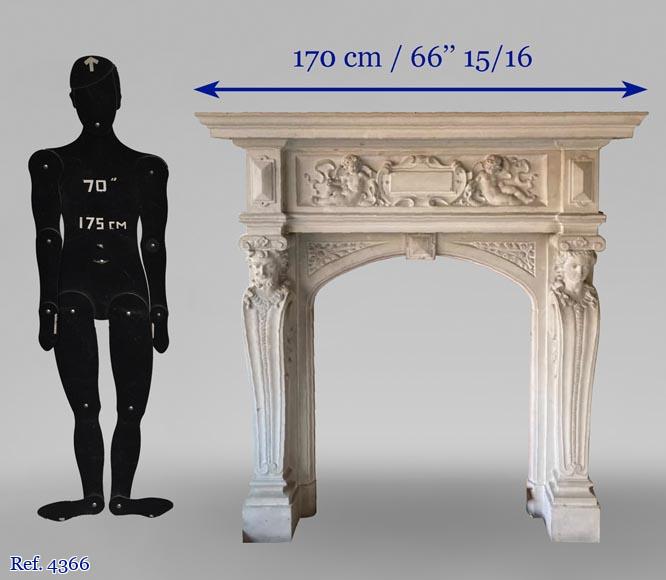 Neo-Renaissance fireplace in stone, 19th century-7