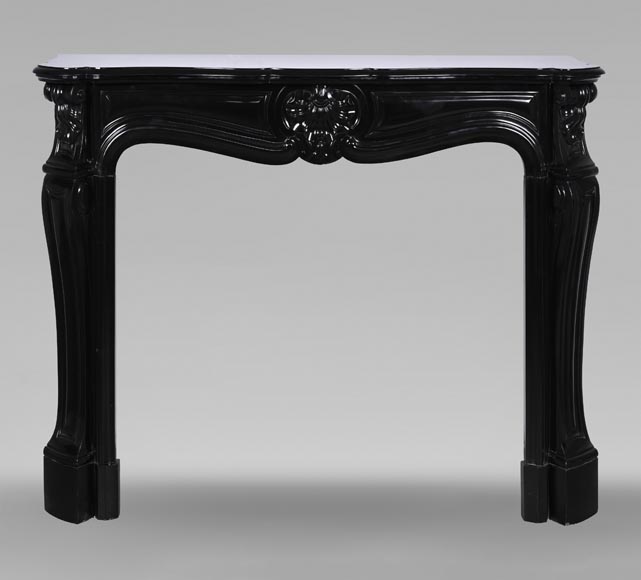 Louis XV style mantel in fine black Belgian marble decorated with a shell framed with buds-0