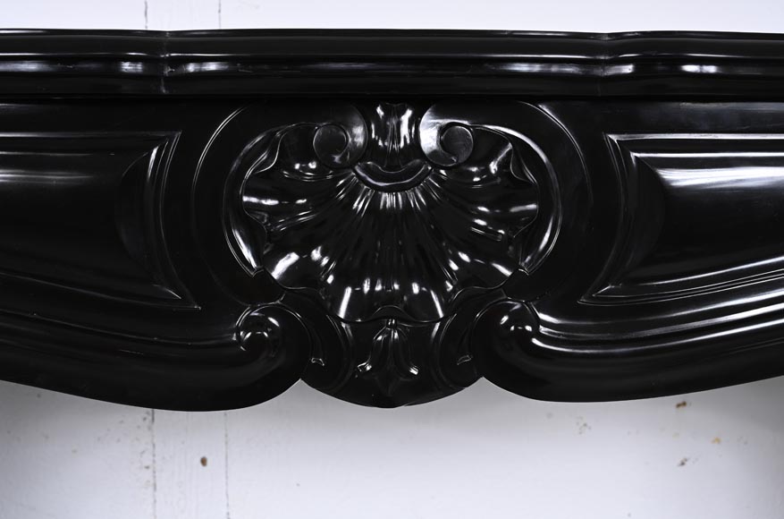 Louis XV style mantel in fine black Belgian marble decorated with a shell framed with buds-1