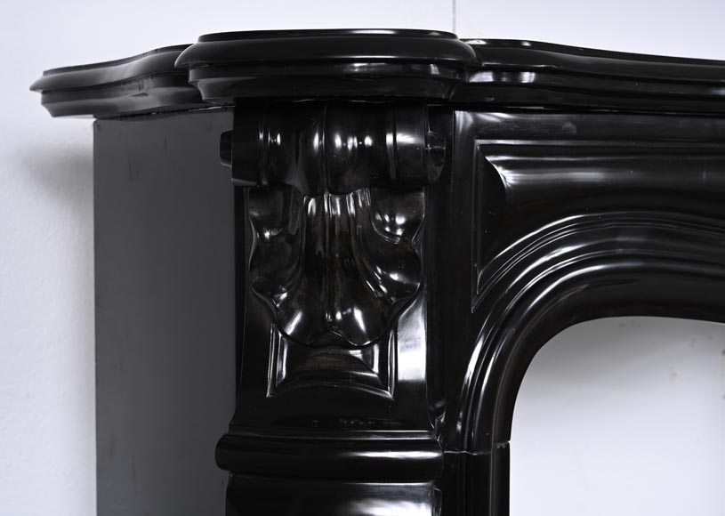 Louis XV style mantel in fine black Belgian marble decorated with a shell framed with buds-4