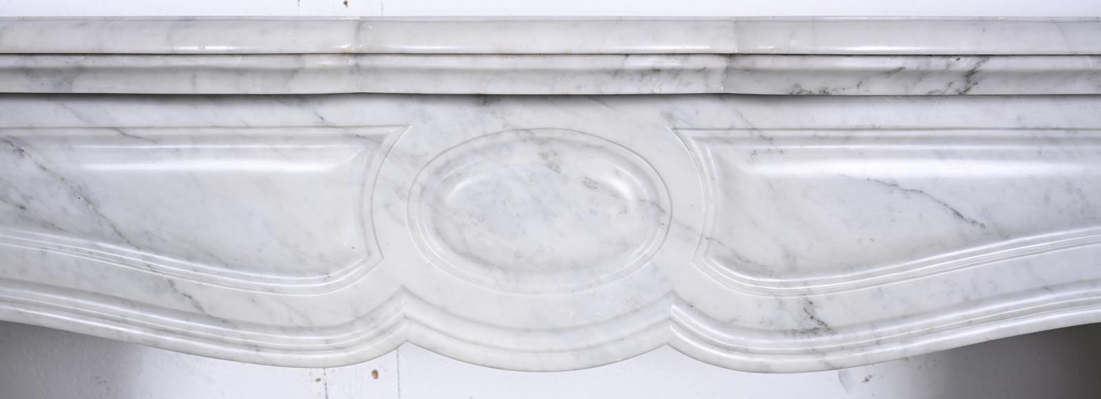 Large Louis XV-style fireplace, Pompadour model, in Carrara marble Large Louis XV-style fireplace, Pompadour model, in Carrara marble-1
