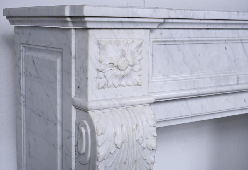 Louis XVI style mantel in Carrara marble with acanthus leaves-3