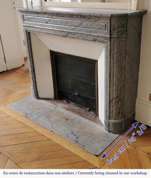 Louis XVI style curved fireplace in Bleu Fleuri marble -5