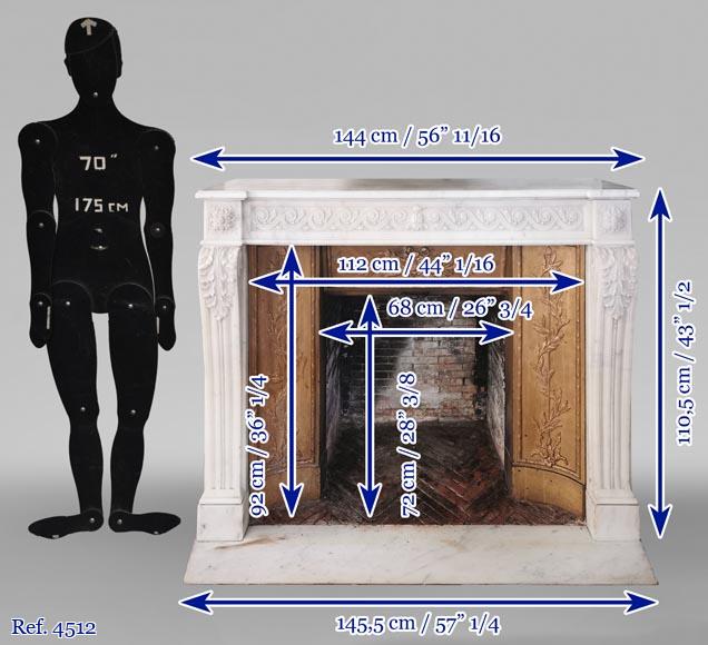 Louis XVI fireplace of white marble with a Greek frieze-12