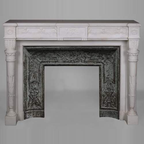 Louis XVI style statuary Carrara marble mantel with detached quiver shaped columns